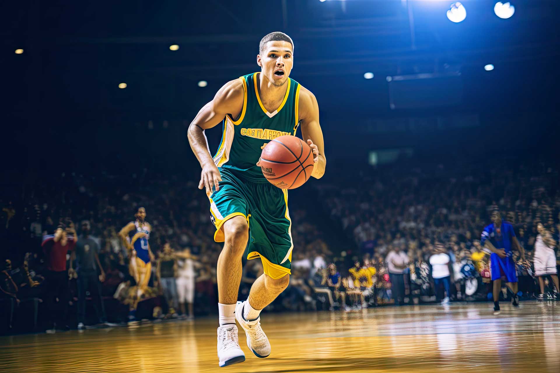 Chef in a restaurant kitchen using a pan to flambe food, Generative AI